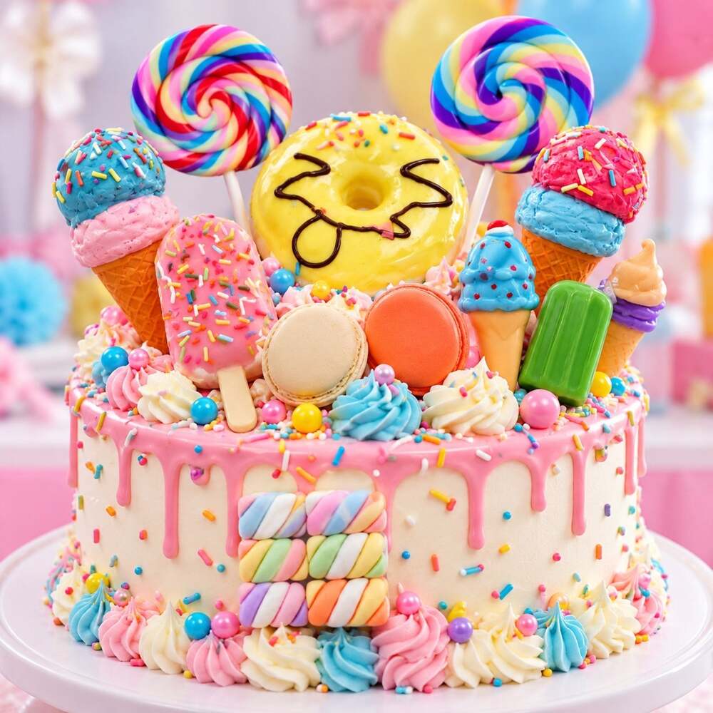BBTO 17 PCS Candyland Cake Toppers Donut Candy Ice Cream Birthday Party Decor